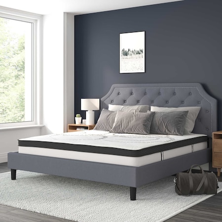Flash Furniture King Size Lt Gray Fabric Platform Bed w/ Mattress SL-BM10-12-GG